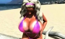 3D Beach Babe with Mega Boobs!