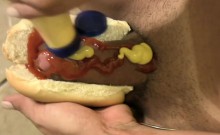 Yummy TS big cock gets swinged and jerked till messy cumshot