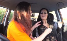 Huge tits examiner in threesome in car