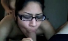 Chubby Asian In Glasses Enjoys Two Cocks