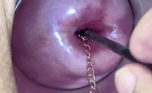 Extreme Asian Cervix Playing with Insertion Chain in Uterus
