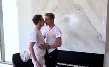 Twink fingers his friends ass and barebacks him anal