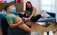 Big titted handjob amateur teen wanking a dick