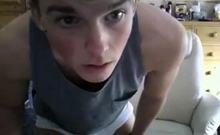 Cute amateur twink shows his big dick on webcam