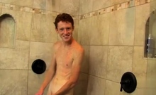 Shower boy joking off gay He fondles his sleek and clean-sha