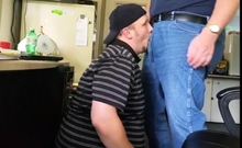 Fat Daddy Trucker Uses Chubby Boy's Mouth as a Dumping Groun